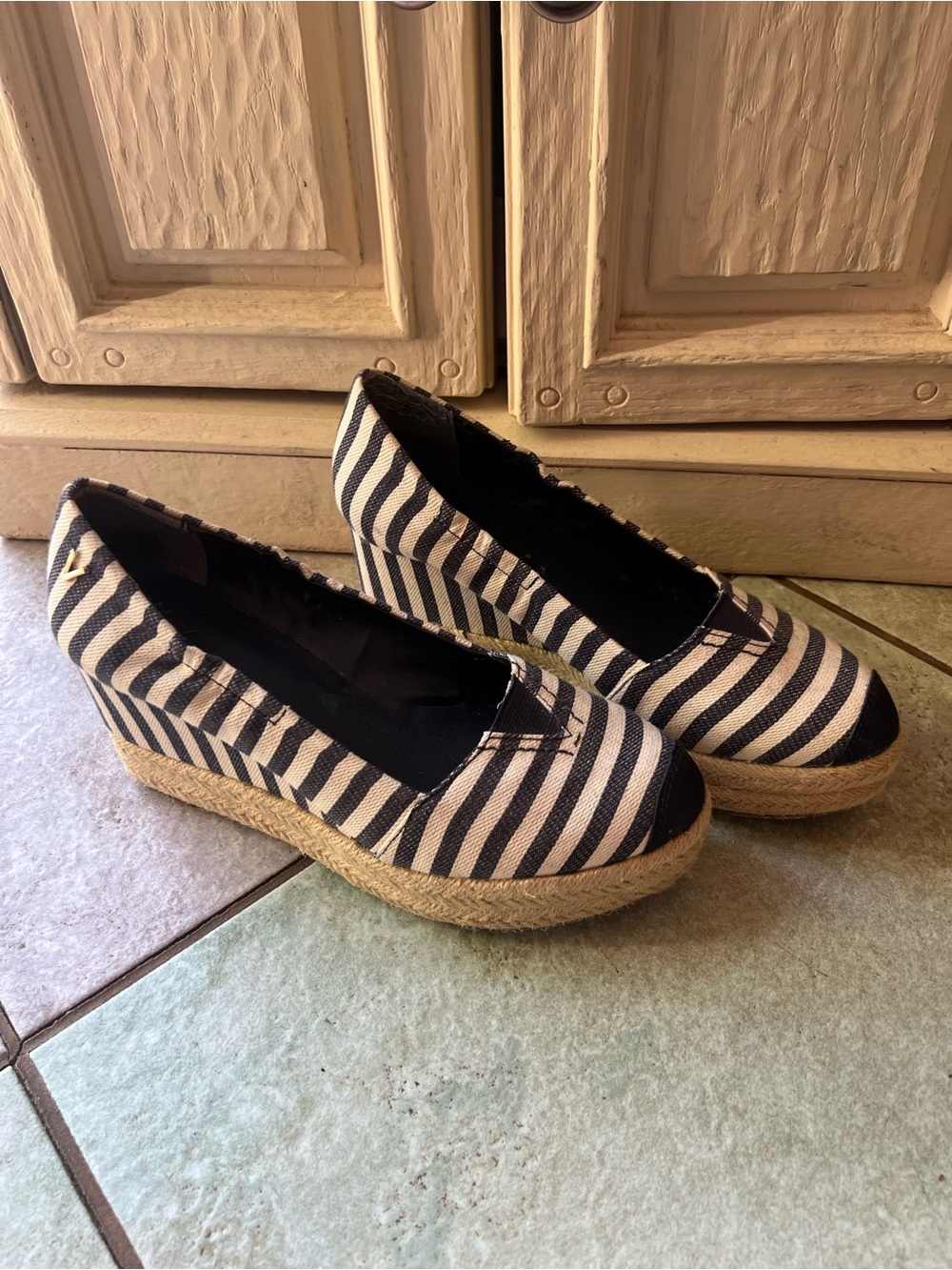 Striped Navy and White Espadrille Wedge Flats